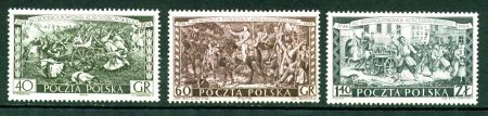 Польша 1954 г. • Mi# 882-4 • 40 gr. - 1.40 zt. • 160-летие восстания Костюшко • MNH OG XF • полн. серия ( кат. - €5 )