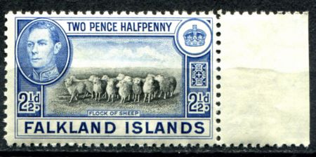 Фолклендские о-ва 1938-1950 гг. • Gb# 151 • 2½ d. • Георг VI • основной выпуск • отара овец • MNH OG XF