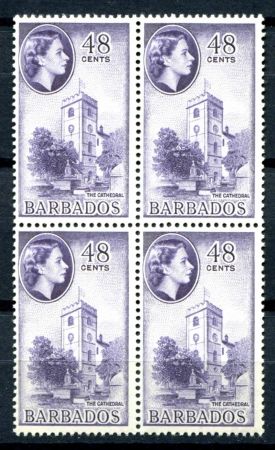 Барбадос 1964-1965 гг. • Gb# 317 • 48 c. • Елизавета II • основной выпуск • собор св. Михаила • кв. блок • MNH OG VF ( кат.- £20+ )