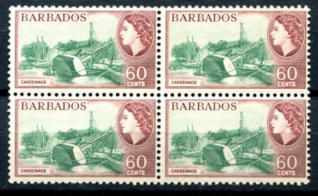 Барбадос 1964-1965 гг. • Gb# 318 • 60 c. • Елизавета II • основной выпуск • очистка днища яхты • кв. блок • MNH OG VF ( кат.- £40+ )