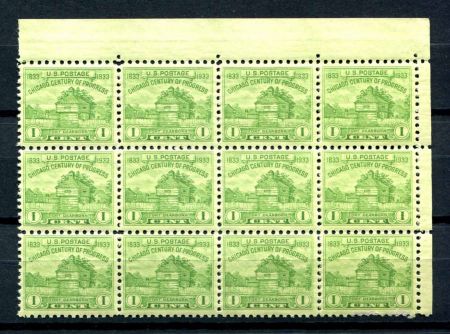 США 1933г. SC# 728 / 1c. MNH OG VF блок  12 марок / АРХИТЕКТУРА