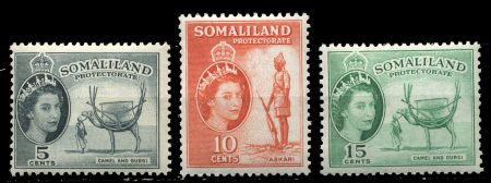 Сомалиленд 1953-1958 гг. Gb# 137-9 • 5 - 15 c. • Елизавета II основной выпуск • фауна • MNH OG XF ( кат. - £3.00 )