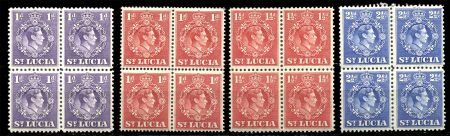 Сент-Люсия 1938-1948 гг. • Gb# 129a,129bc,130a,132a • ½ - 2½ d. • Георг VI • стандарт • кв. блоки • MNH OG VF ( кат. - £10+ )