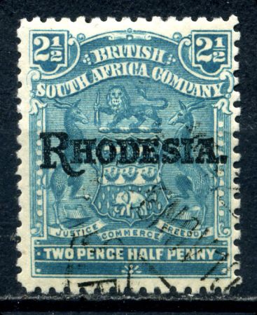 Родезия 1909-1912 гг. • Gb# 103 • 2½ d. • герб колонии • надпечатка • "Rhodesia." • стандарт • Used VF ( кат.- £ 1 )
