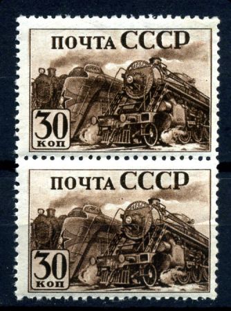 СССР 1941 г. • Сол# 783 • 30 коп. • Индустриализация страны • Паровозы • пара • MNH OG VF