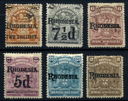 Родезия 1909-1912 гг. • Gb# 102..18 • 2 d. .. 2 sh. • герб колонии • надпечатк • 6 марок • стандарт • MH OG VF ( кат.- £ 70+ )