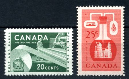 Канада 1956 г. • SC# 362-3 • 20 и 25 c. • Деревообрабатывающая и химическая промышленность • полн. серия • MNH OG XF ( кат.- $3 )