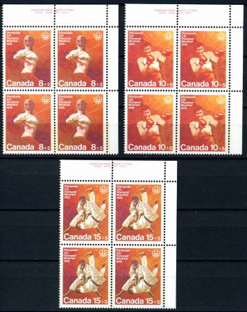 Канада 1975 г. • Sc# И7-9 • Олимпиада, Монреаль-76 • полн. серия • кв. блоки • MNH OG XF+