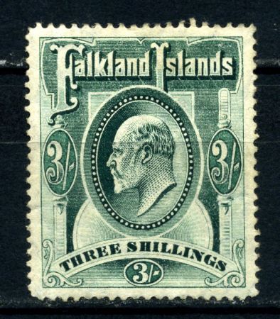 Фолклендские о-ва 1904-1912 гг. • Gb# 49 • 3 sh. Эдуард VII • стандарт • MH OG VF* ( кат.- £180 )