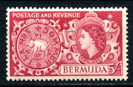 Бермуды 1953-1962 гг. • Gb# 148 • 5 sh. • Елизавета II • осн. выпуск • старинная монета • MH OG VF ( кат. - £20 )
