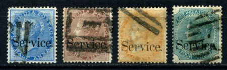 Индия 1867-1873 гг. • GB# O20 .. 29 • ½ .. 4 a. • Королева Виктория • официальная почта • Used VF