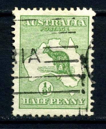 Австралия 1913-1914 гг. • Gb# 1 • ½ d. • Кенгуру на карте • стандарт • Used VF ( кат.- £5 )