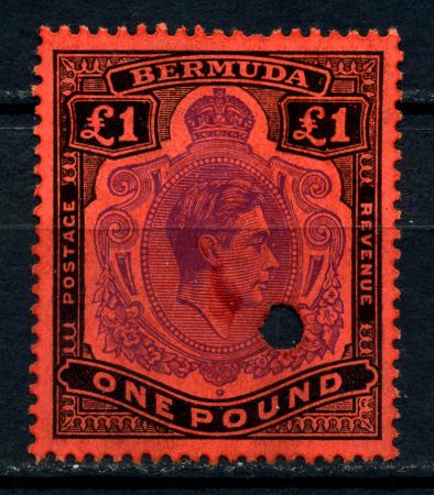 Бермуды 1938-1952 гг. • Gb# 121d • £1 • Георг V • основной выпуск • концовка • образец • MNG VF ( кат.- £55+ )