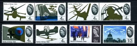 ВЕЛИКОБРИТАНИЯ 1965г. GB# 671-8 / БИТВА ЗА БРИТАНИЮ / MNH OG VF / АВИАЦИЯ