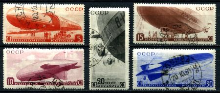 СССР 1934 г. • Сол# 470-4 • 5 - 30 коп. • Отечественые дирижабли • полн. серия • Used(ФГ) OG VF