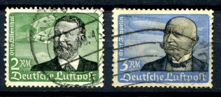 Германия • 3-й рейх 1934 г. • Mi# 538-39 • 2 и 3 M. • Отто Лилиенталя, граф Цеппелин • авиапочта • концовки • Used VF ( кат.- €80 )