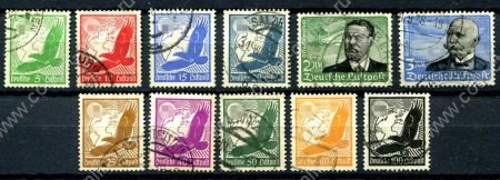 Германия • 3-й рейх 1934 г. • Mi# 528-39 • 5 pf. - 3 M. • орел над картой, дирижабли, граф Цеппелин • авиапочта • полн. серия • Used VF ( кат.- €95 )
