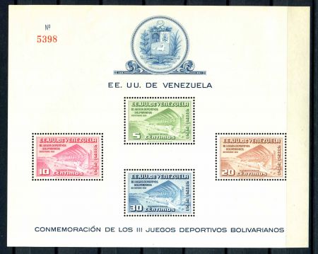 Венесуэла 1951 г. • Mi# Block 3 • Боливианские игры • № блок • MNH OG XF