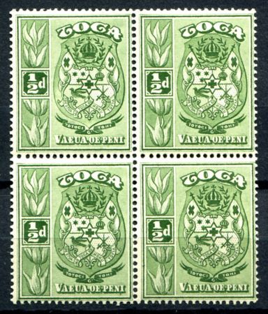 Тонга 1920-1935 гг. • Gb# 55 • ½ d. • осн. выпуск • герб королевства • кв. блок • MNH OG XF ( кат.- £ 5+ )