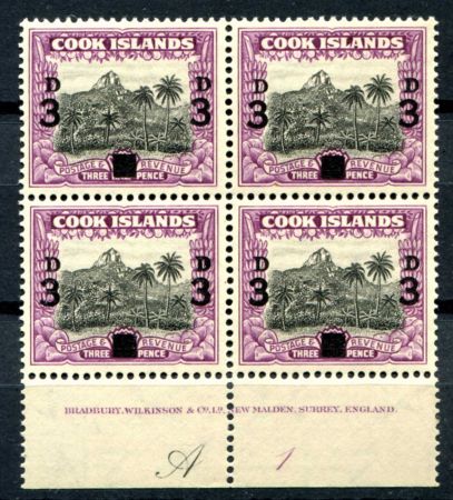 Кука о-ва 1940 г. • Gb# 130 • 3 d. на 1½ d. • надпечатка нов. номинала • кв. блок • MNH OG Люкс!!