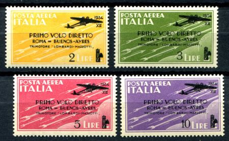 Италия 1934 г. • SC# С52-5(Mi# 459-62) • надпечатки • перелет Рим - Буэнос-Айрес • авиапочта • MH OG VF • полн. серия • ( кат.- $30 )