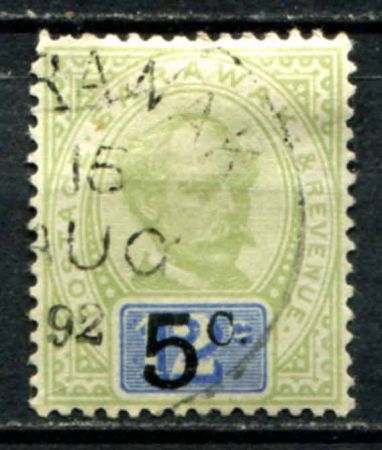 Саравак 1889-1892 гг. • Gb# 25 • 5 на 12 c. • надпечатка нов. номинала • Used VF ( кат. - £55 )