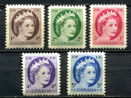 Канада 1962 г. • SC# 337p-41p • 1 - 5 c. • Елизавета II • c люминесцентной полосой • стандарт • полн. серия • MNH OG VF ( кат. - $12 )