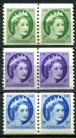 Канада 1954 г. • SC# 345-8 • 2 - 5 c. • Елизавета II • из рулона • стандарт • полн. серия • пары • MNH OG XF