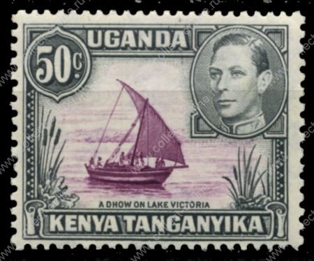 Кения, Уганда и Танганьика 1938-1954 гг. • Gb# 144 • 50 c. • Георг VI основной выпуск • лодка на озере Виктория • MLH OG XF ( кат.- £ 20 )