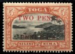 Тонга 1923-1924 гг. • Gb# 64 • 2 на 5 d. • надп. нов. номинала • бухта Вавау • MH OG VF