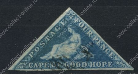 Мыс Доброй Надежды 1853 г. • Gb# 4a • 4 d. • "Надежда" • синяя на синеватой бум. • Used XF+ ( кат.- £180)