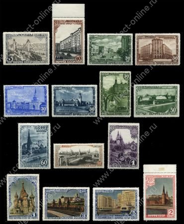 СССР 1947 г. • Сол# 1163-77 • 5 коп. - 5 руб. • 800-летие г. Москвы • полн. серия • MNH OG XF+