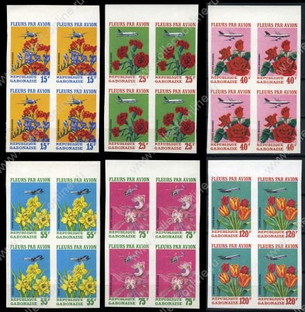Габон 1971 г. • SC# С109-11 • 15 - 120 fr. • Цветы • авиапочта • б.з. • MNH OG XF+ • полн. серия • кв. блоки ( кат. - $36+ )