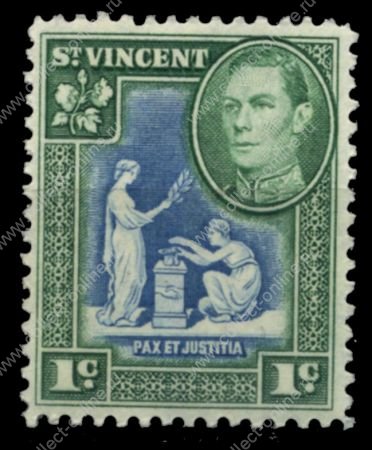 Сент-Винсент 1949-1952 гг. • Gb# 164 • 1 c. • Георг VI основной выпуск • "Мир и порядок" • MNH OG VF