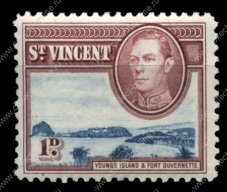 Сент-Винсент 1938-1947 гг. • Gb# 150 • 1 d. • Георг VI основной выпуск • остров молодых • MNH OG VF