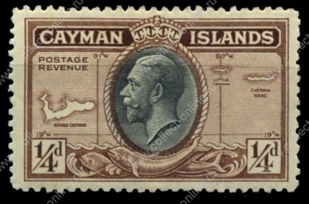 Каймановы о-ва 1935 г. • Gb# 96 • ¼ d. • Георг V основной выпуск • карта островов • MNH OG VF