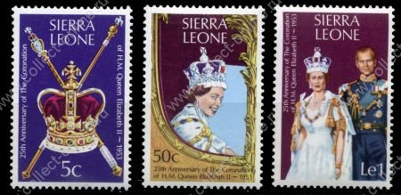Сьерра-Леоне 1978 г. • SC# 444-6 • 5 c. - 1 Le. • 25-летие коронации Елизаветы II • полн. серия • MNH OG XF