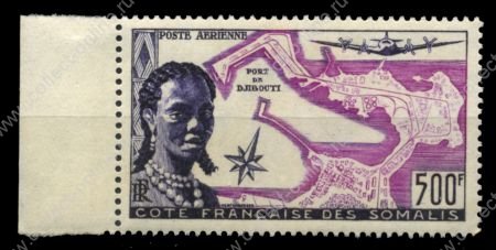 Берег Сомали 1956 г. • Iv# A25 • 500 fr. • Порт Джибути • авиапочта • MNH OG Люкс ( кат. - €70 )