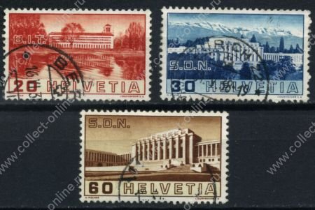 Швейцария 1938 г. • SC# 238-40 • 20 - 60 c. • Открытие зала заседаний дворца Лиги Наций • Used VF ( кат.- $6 )