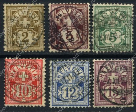 Швейцария 1882-1889 гг. • SC# 69 .. 76 • 2 .. 15 c. • 1-й выпуск "цифры" • стандарт • Used VF ( 6 марок ) ( кат.- $11 )