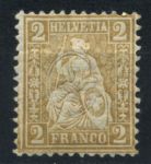 Швейцария 1881 г. • SC# 60 • 2 r. • сидящая "Швейцария" (гранитная бум.) • стандарт • MH OG VF
