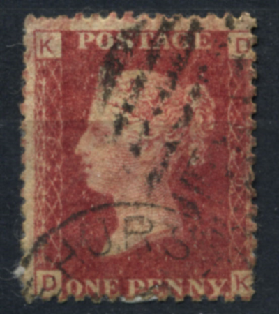 Великобритания 1858-1879 гг. • Gb# 44 (pl. 120) • 1 d. • Королева Виктория • Used XF- ( кат.- £3 )