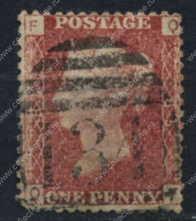 Великобритания 1858-1879 гг. • Gb# 44 (pl. 85) • 1 d. • Королева Виктория • Used VF- ( кат.- £4 )