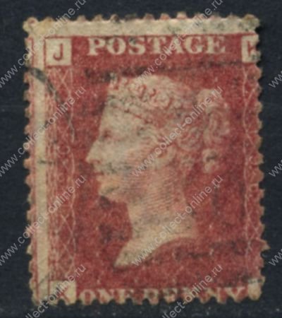 Великобритания 1858-1879 гг. • Gb# 44 (pl. 196) • 1 d. • Королева Виктория • Used VF ( кат.- £7 )