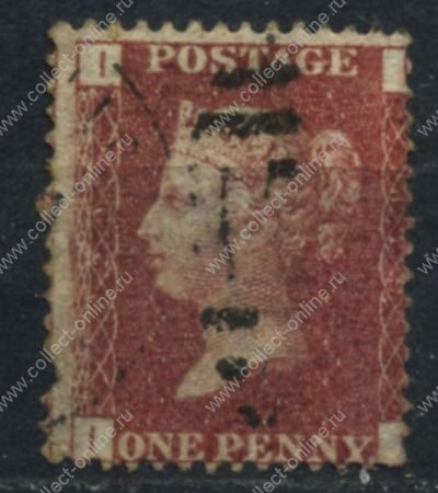 Великобритания 1858-1879 гг. • Gb# 44 (pl. 129) • 1 d. • Королева Виктория • Used VF- ( кат.- £10 )