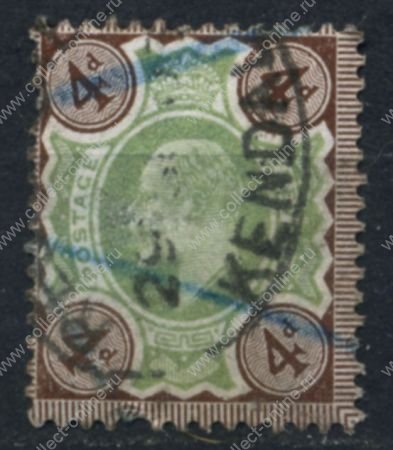 Великобритания 1902-1910 гг. • Gb# 236 • 4 d. • Эдуард VII • зеленая и шоколадно-коричн. • стандарт • Used F-VF ( кат.- £30 )