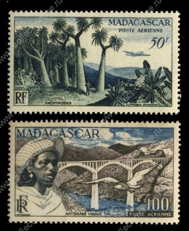 Мадагаскар 1954 г. • Iv# A75-6 • 50 и 100 fr. • авиапочта • MNH OG VF ( кат.- €15 )