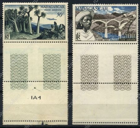 Мадагаскар 1954 г. • Iv# A75-6 • 50 и 100 fr. • авиапочта • MNH OG* VF ( кат.- €15 )