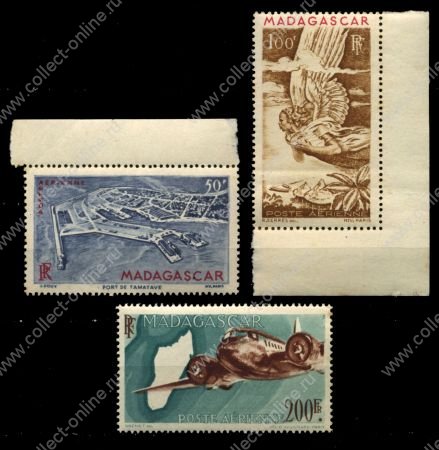 Мадагаскар 1946 г. • Iv# A63-64A • 50,100 и 200 fr. • авиапочта • MNH OG* VF • полн. серия ( кат.- €18 )