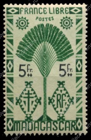 Мадагаскар 1943 г. • Iv# 276 • 5 fr. • осн. выпуск • стилизованное дерево путешественников • MNH OG* XF (кат. - €1 )
